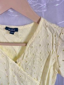 Butter Yellow Eyelet Wrap Dress