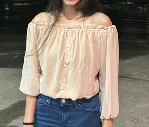 Ethereal Beige Off-Shoulder Blouse