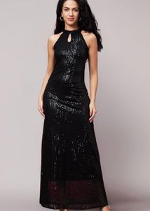 Elegant Black Sequin Halter Gown