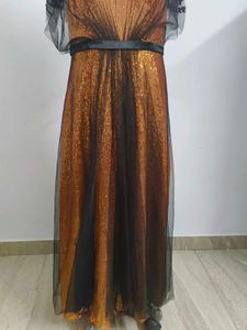 Sequin Evening Gown with Tulle Overlay
