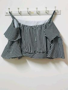 Striped Ruffle Crop Top