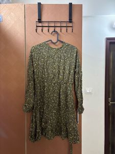 Green Floral Print Mini Dress