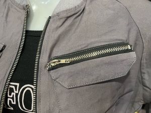 Charcoal Cropped Bomber Jacket with Utility Pocket