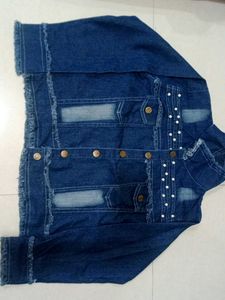 Denim Jacket with Pearl Embellishments