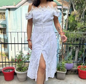 White Off-Shoulder Midi Dress