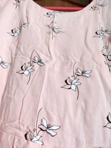 Floral Print Top with Bow Tie- Size L