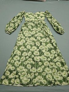 ZARA Floral Green Off Shoulder Maxi Dress pockets