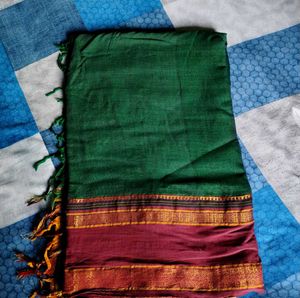 💚✨Elegant Green Saree with Gold Accents