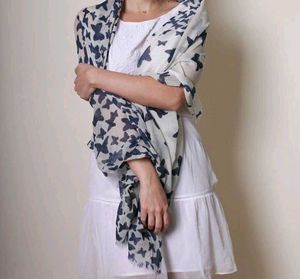 White Stole with blue Butterflies