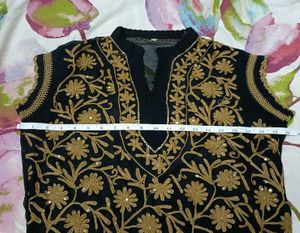 BlackGeorgette Kurti with Golden Floral Embroidery