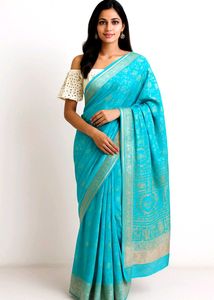 🛍️ Synthetic Sky Blue Saree⭐⭐⭐⭐⭐