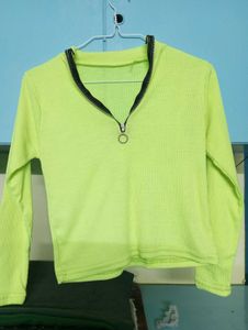 Secondhand Neon Green Fitted Long Sleeve Top