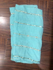Stylish Blue Kurta Pant Dupatta with Pom-Poms
