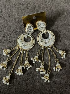 Elegant White Golden  Jhumka Earrings