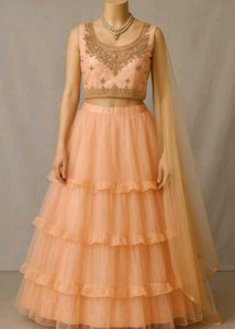 Peach Tiered Lehenga Set✨