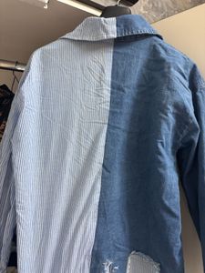 dark &amp; light blue divided shirt