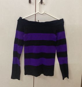 Purple &amp; Black Striped Off-Shoulder Top