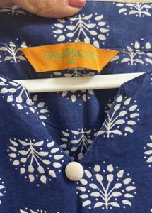 Blue Printed Cotton Dress Size medium