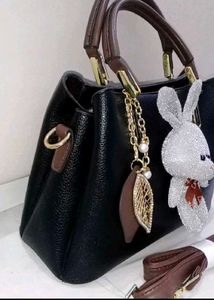 Chic Black Satchel with Cute Charms