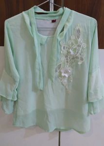 Mint Green Tie-Neck Blouse
