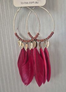 Feather Drop Hoop Earrings