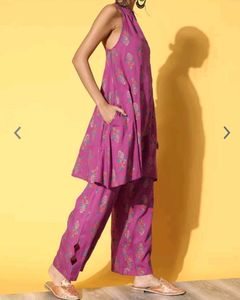 Pink Printed Halter Neck Kurta Set