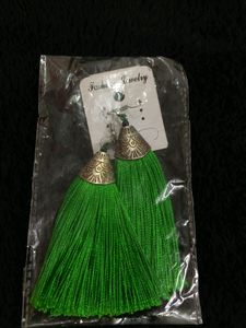 Parrot Green Tassel Earrings