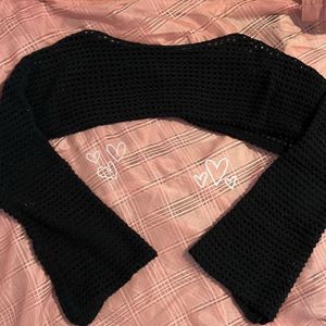 Black Crochet Shrug - Crop Mesh Top Y2K