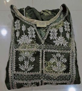 Olive Green Embroidered Kurta