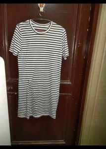 Women's White Black Lining Design  Dress