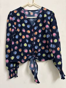 Polka Dot Tie-Front Top &amp; Black To