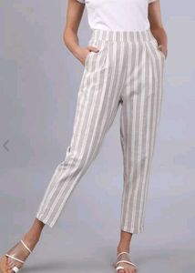 Tokyo Talkies Beige and Off-White Striped Pant