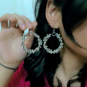 Silver Beaded Hoop Earrings