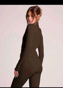 Brown Zip-Up Activewear Set
