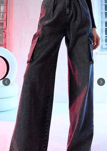 Wide Leg Cargo Denim Pants