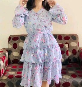 WOMEN WESTERN GEORGETTE Flower Print frill Midi