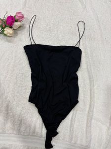 Black Spaghetti Strap Bodysuit Top