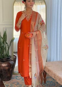 Embroidered Straight Kurta With Trouser &amp; Dupatta