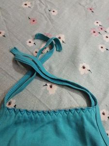 Daily Wear Cyan Blue Baba Dress With Open Knot