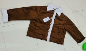 Brown Faux Suede Sherpa Jacket