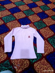 Girls High Neck Sweater In Pink Colour