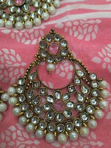 Statement Kundan Earrings &amp; Tikka Set