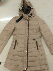 Beige Puffer Coat with Hood