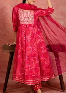 Libas Bandhani Yoke Design Mirror Work Kurta Set