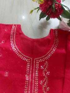 Red Embroidered Kurta Set