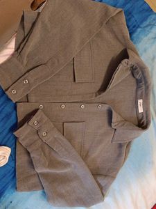 Casual Gray Long Sleeve crop Shirt jacket