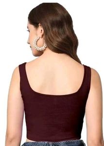 Maroon Ribbed Button Crop Top