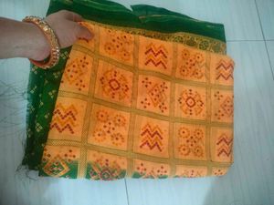 Green &amp; Yellow Bandhani Saree