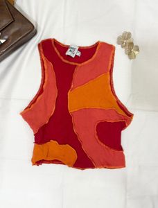 Abstract Print Orange Red Top