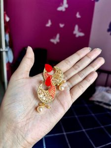 Red &amp; Gold Plated Ethnic Earrings